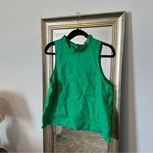 J. Crew 100% Linen Fluer Top Ruffled Neckline Sleeveless Tank Lightweight